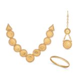 A COLLECTION OF GOLD JEWELLERY comprising a necklace and pendant in 22ct yellow gold, formed of r...
