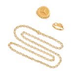 A COLLECTION OF GOLD JEWELLERY including a ring in 23ct yellow gold set with the Mercedes Benz lo...