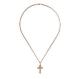 A CROSS PENDANT AND CHAIN in 14ct yellow gold, the pendant designed as a crucifix, suspended from...