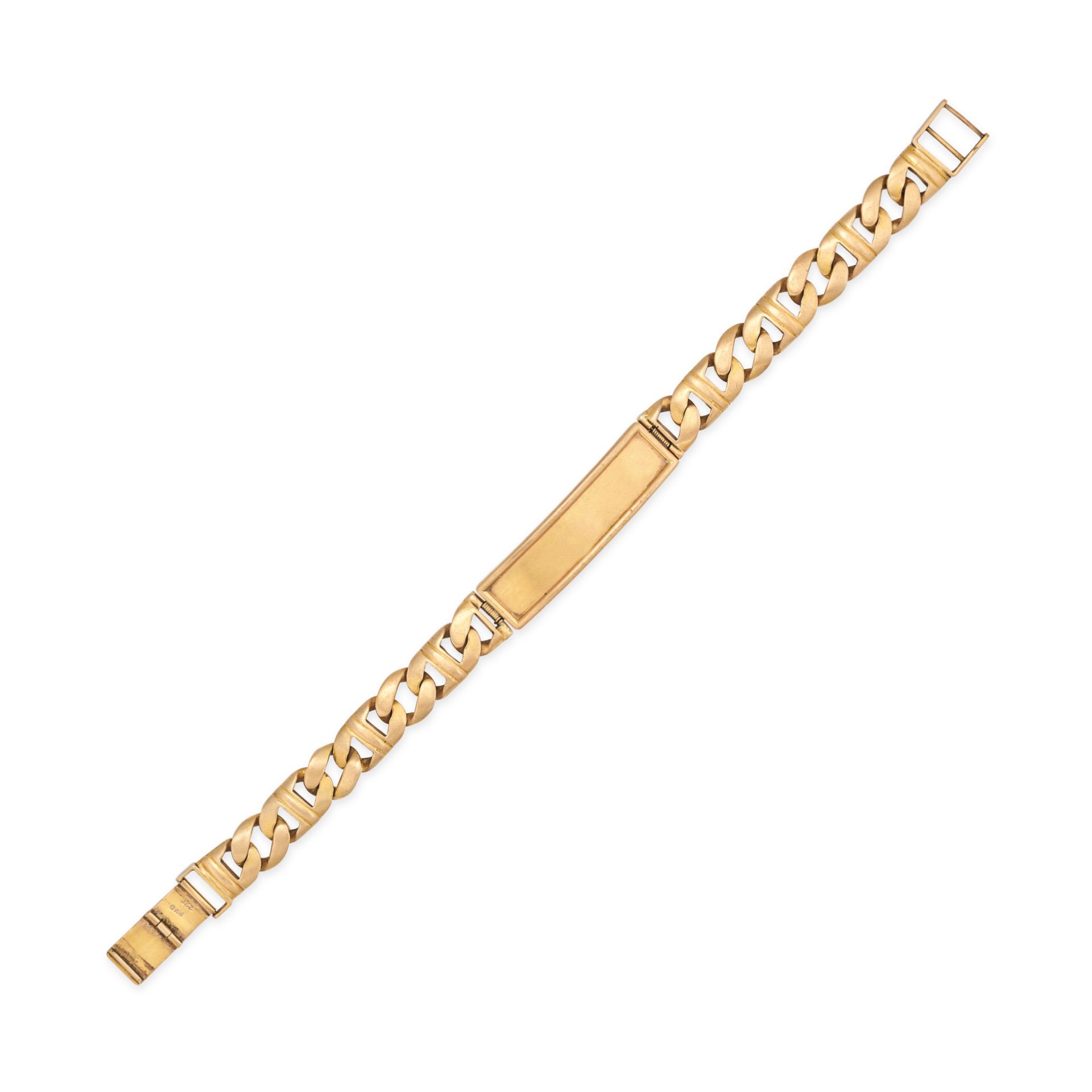 A CURB LINK BRACELET in 22ct yellow gold, comprising a blank panel to a series of fancy curb link...