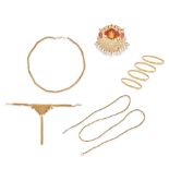 LOT WITHDRAWN A COLLECTION OF GOLD JEWELLERY comprising a large pendant in 21ct yellow gold set ...