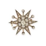 AN ANTIQUE VICTORIAN DIAMOND STAR BROOCH in yellow gold and silver, designed as a six rayed star ...