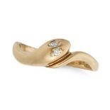 A DIAMOND SNAKE RING in 14ct yellow gold, designed as a coiled snake with diamond set eyes, stamp...