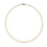 A PEARL, SAPPHIRE AND DIAMOND NECKLACE comprising a row of graduated pearls ranging from 3.4mm to...