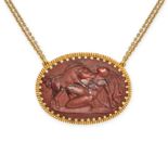 A HARDSTONE CAMEO PENDANT NECKLACE in yellow gold, the brown hardstone cameo pendant depicting a ...