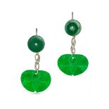A PAIR OF JADEITE JADE AND DIAMOND DROP EARRINGS each comprising a jadeite jade disc set with a r...