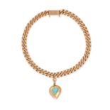 AN ANTIQUE HEART CHARM BRACELET in 14ct yellow gold, comprising a curb bracelet suspending a hear...