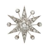 AN ANTIQUE DIAMOND STAR BROOCH designed as a six rayed star, set throughout with old cut and rose...