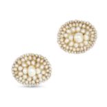 A PAIR OF SEED PEARL CLUSTER STUD EARRINGS each oval face set with a cluster of seed pearls, no a...