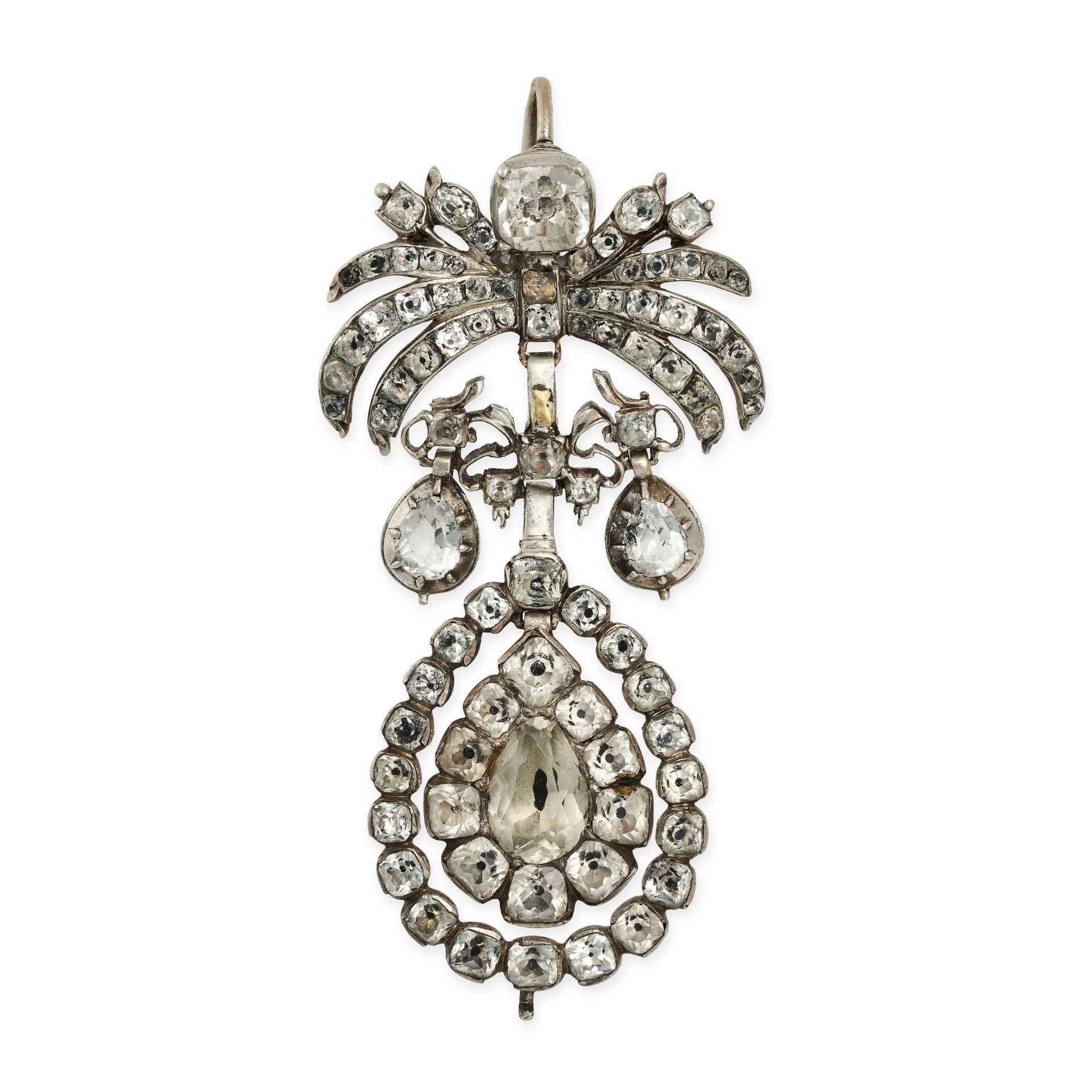 AN ANTIQUE BLACK DOT PASTE PENDANT, LATE 18TH CENTURY in silver, the articulated body set through...