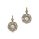 A PAIR OF ANTIQUE FRENCH DIAMOND CLUSTER EARRINGS in yellow gold, each set with an old cut diamon...