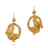 A PAIR OF ANTIQUE LEAF EARRINGS in yellow gold, each designed as a leaf and a branch, no assay ma...