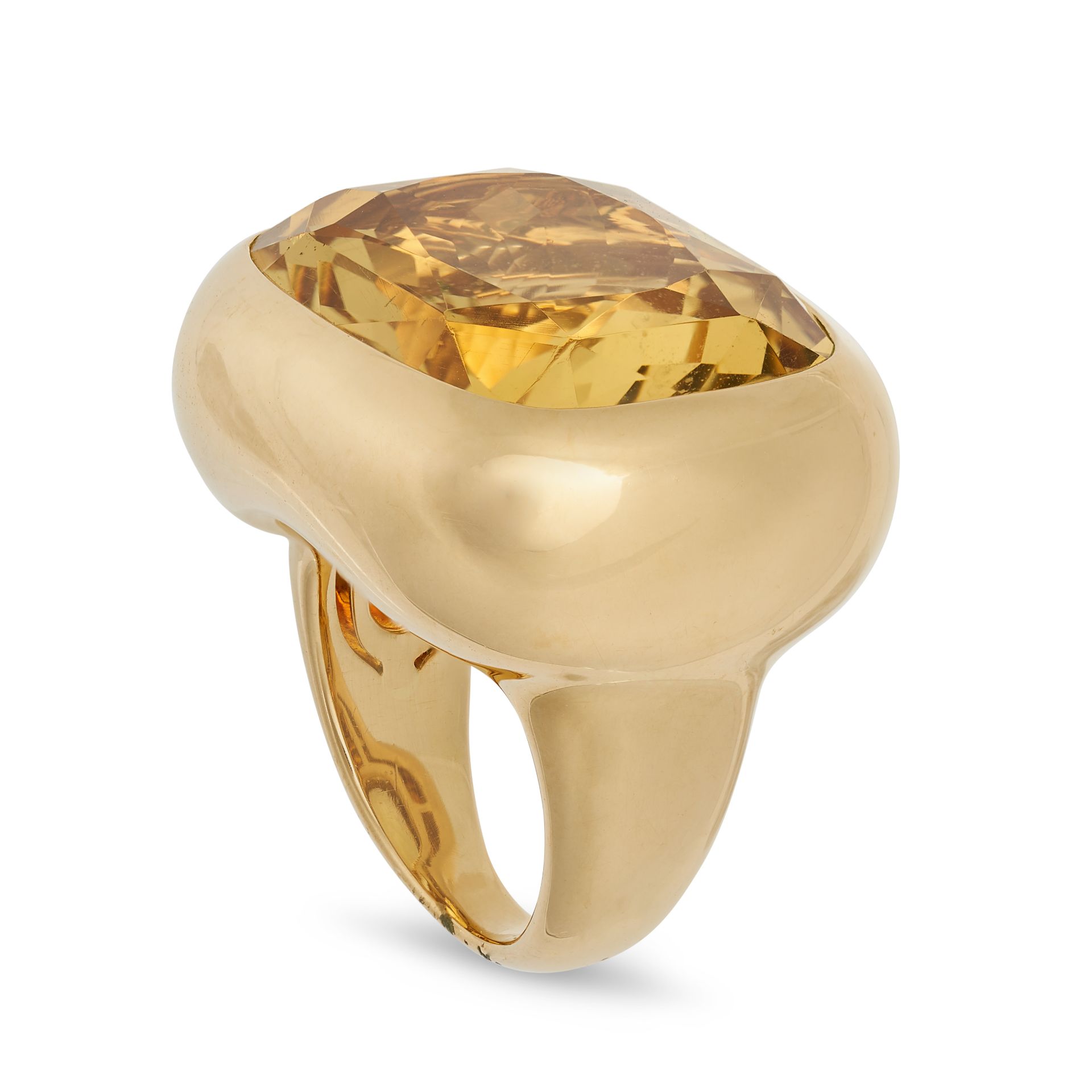 A CITRINE COCKTAIL RING in yellow gold, set with a large cushion cut citrine in a chunky gold set... - Image 2 of 2