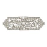 A DIAMOND PLAQUE BROOCH, 1940S in platinum, the openwork geometric body set throughout with old E...