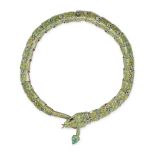 A MEXICAN ENAMEL SNAKE NECKLACE in silver, designed as a series of links forming a snake relieved...