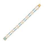 AN ENAMEL AND PEARL BRACELET in 18ct yellow gold, comprising two rows of alternating pearls and s...