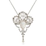 A CARVED MOONSTONE, DIAMOND AND PEARL MOUTH OF TRUTH PENDANT NECKLACE, EARLY 20TH CENTURY in whit...