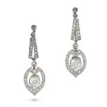 A PAIR OF ANTIQUE FRENCH DIAMOND DROP EARRINGS in 18ct yellow and white gold, comprising a row of...