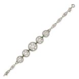 AN ANTIQUE ART DECO DIAMOND AND EMERALD BRACELET in platinum and yellow gold, the fancy link brac...