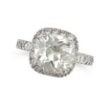 A 3.84 CARAT SOLITAIRE DIAMOND ENGAGEMENT RING in platinum, set with an old cut diamond of 3.84 c...