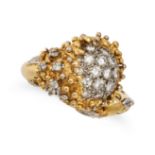 ATTR CHARLES DE TEMPLE, A VINTAGE DIAMOND RING in 18ct yellow gold, in a stylised crossover desig...