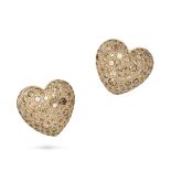 POMELLATO, A PAIR OF DIAMOND HEART EARRINGS in 18ct yellow gold, each designed as a heart pave se...