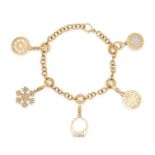 BULGARI, A VINTAGE DIAMOND CHARM BRACELET in 18ct yellow gold, the fancy link bracelet suspending...