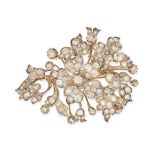 AN ANTIQUE DIAMOND EN TREMBLANT FLORAL BROOCH, 19TH CENTURY in 18ct yellow gold and silver, desig...