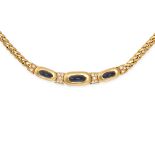 BOUCHERON, A SAPPHIRE AND DIAMOND NECKLACE in 18ct yellow gold, set with three cabochon sapphires...