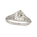 AN ART DECO DIAMOND RING, CIRCA 1920 in platinum, set with an old European cut diamond of approxi...