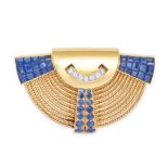 JEAN-THIERRY BONDT, A FINE SAPPHIRE AND DIAMOND CLIP BROOCH in 18ct yellow gold, designed as rows...