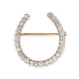 AN ANTIQUE DIAMOND HORSESHOE BROOCH in 18ct yellow gold and platinum, designed as a horseshoe set...