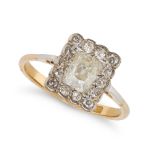 AN ANTIQUE DIAMOND CLUSTER RING in 18ct yellow gold and platinum, set with an old cut diamond of ...