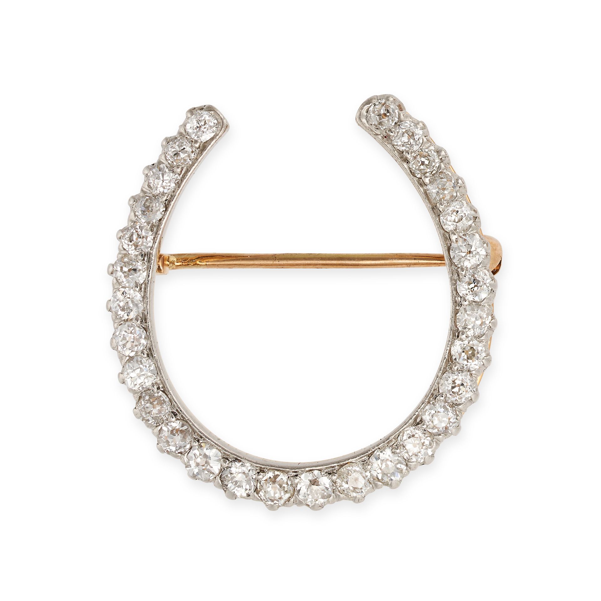 AN ANTIQUE DIAMOND HORSESHOE BROOCH in 18ct yellow gold and platinum, designed as a horseshoe set... - Image 2 of 2