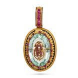 AN ANTIQUE AQUAMARINE AND RUBY PENDANT, 19TH CENTURY in 18ct yellow gold, set with an oval facete...