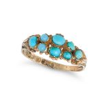 AN ANTIQUE TURQUOISE RING in 9ct yellow gold, set with two rows of round and oval cabochon turquo...