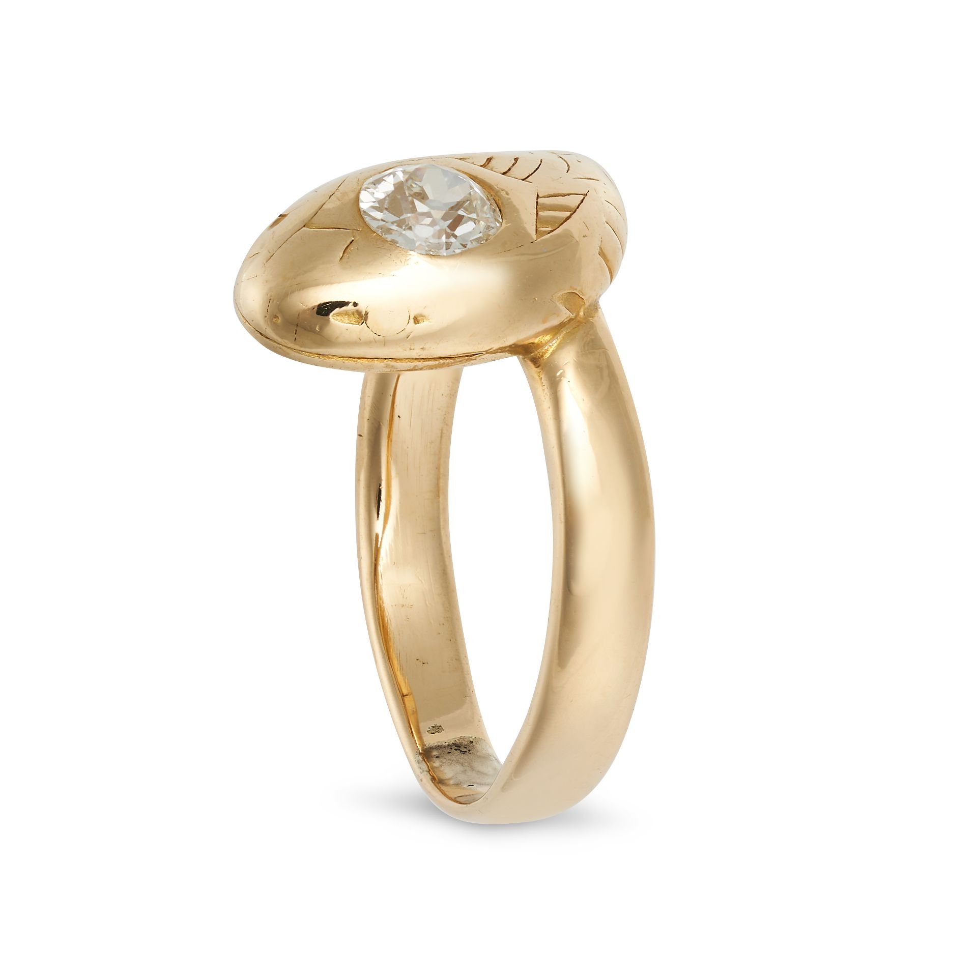 A DIAMOND SNAKE RING in 18ct yellow gold, designed as a coiled snake, the head set with an old cu... - Image 2 of 2