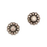 A PAIR OF DIAMOND CLUSTER EARRINGS in 14ct yellow gold and silver, each set to the centre with a ...