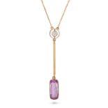 AN ANTIQUE PINK TOPAZ AND DIAMOND PENDANT NECKLACE, EARLY 20TH CENTURY in 18ct yellow gold, set w...