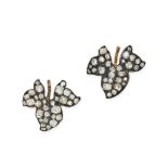 A PAIR OF DIAMOND IVY LEAF EARRINGS in yellow gold and silver, each designed as an ivy leaf set t...