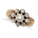 A DIAMOND CLUSTER RING in 18ct yellow gold, set with a Peruzzi cut diamond in a cluster of old cu...