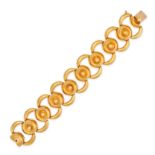 A GOLD BRACELET in yellow gold, comprising a row of domed and curved links, no assay marks, 18.0c...