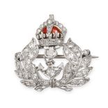 A DIAMOND AND ENAMEL NAVAL BADGE BROOCH in white gold, set throughout with single cut diamonds, t...