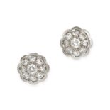 A PAIR OF DIAMOND CLUSTER STUD EARRINGS in yellow and white gold, each set with a cluster of roun...