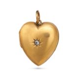 AN ANTIQUE DIAMOND HEART LOCKET PENDANT in 15ct yellow gold, the hinged locket designed as a hear...
