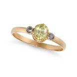 NO RESERVE - A CHRYSOBERYL AND DIAMOND RING in 14ct yellow gold, set with an oval cut chrysoberyl...