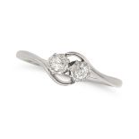 A DIAMOND TOI ET MOI RING in 18ct white gold and platinum, set with two old cut diamonds, stamped...
