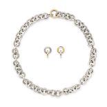 TIFFANY & CO., A NECKLACE AND EARRINGS SUITE in silver and 18ct yellow gold, the necklace compris...