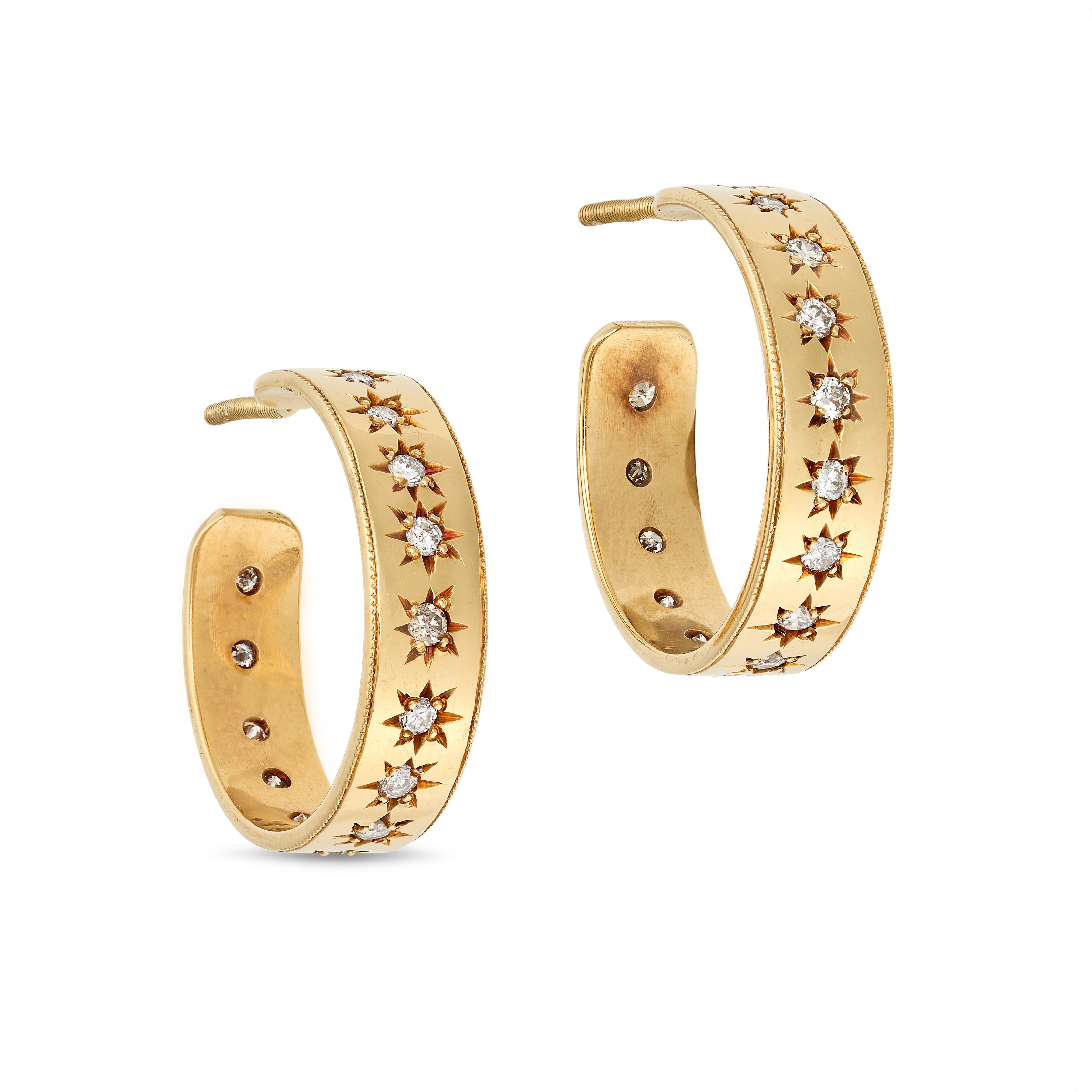 A PAIR OF DIAMOND HOOP EARRINGS in 18ct yellow gold, each set with a row of round brilliant cut d... - Image 2 of 2