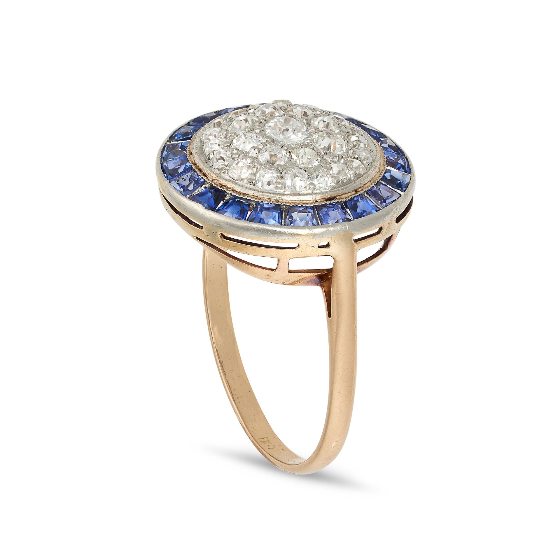 AN ART DECO SAPPHIRE AND DIAMOND TARGET RING in 18ct yellow gold and platinum, set with a cluster... - Image 2 of 2